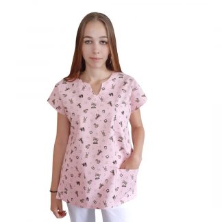 dámská lékařská halena se vzorem růžová zvířátka